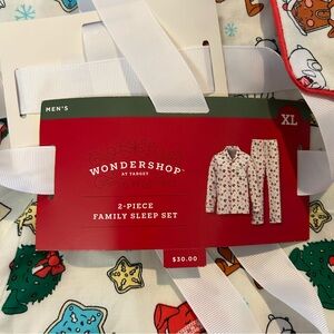 Wondershop Men's Cotton Off White Holiday Design Two Piece Pajama Set Size XL